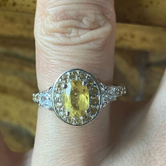 Natural Yellow Sapphire Sterling Silver Ring Size 7 - Picture 1 of 10